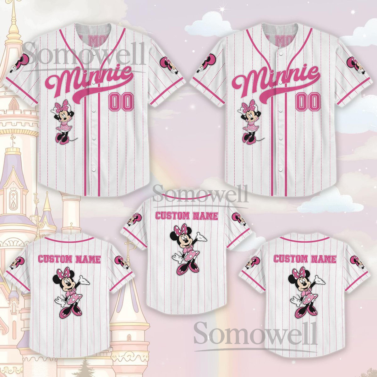 Personalized Minnie Mouse Baseball Jersey Shirt Cute Pink Striped Custom Name Gift