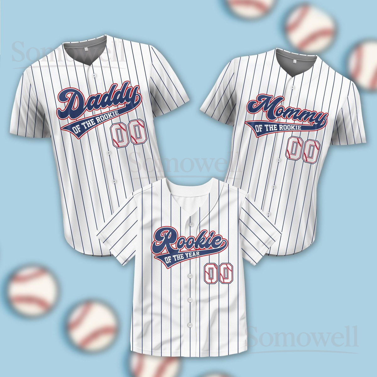 Personalized Mommy Daddy of the Rookie Baseball Jersey with Team Name and Number for Men Women in Multiple Colors