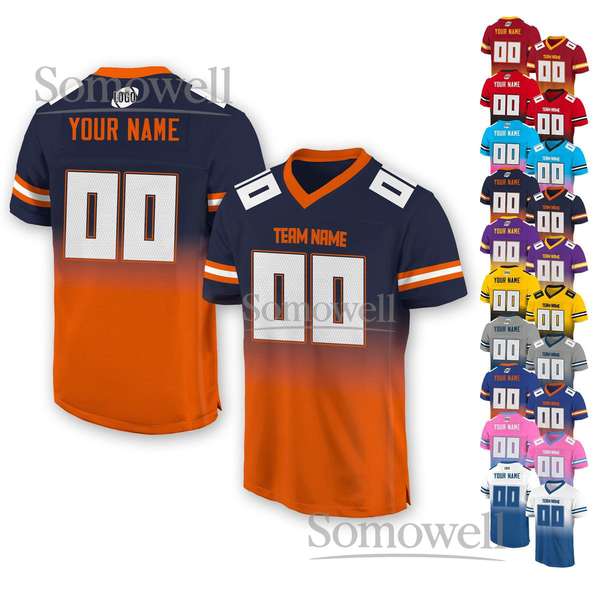 Personalized Gradient Football Jersey Custom Team Name and Number Edition for Fans and Athletes