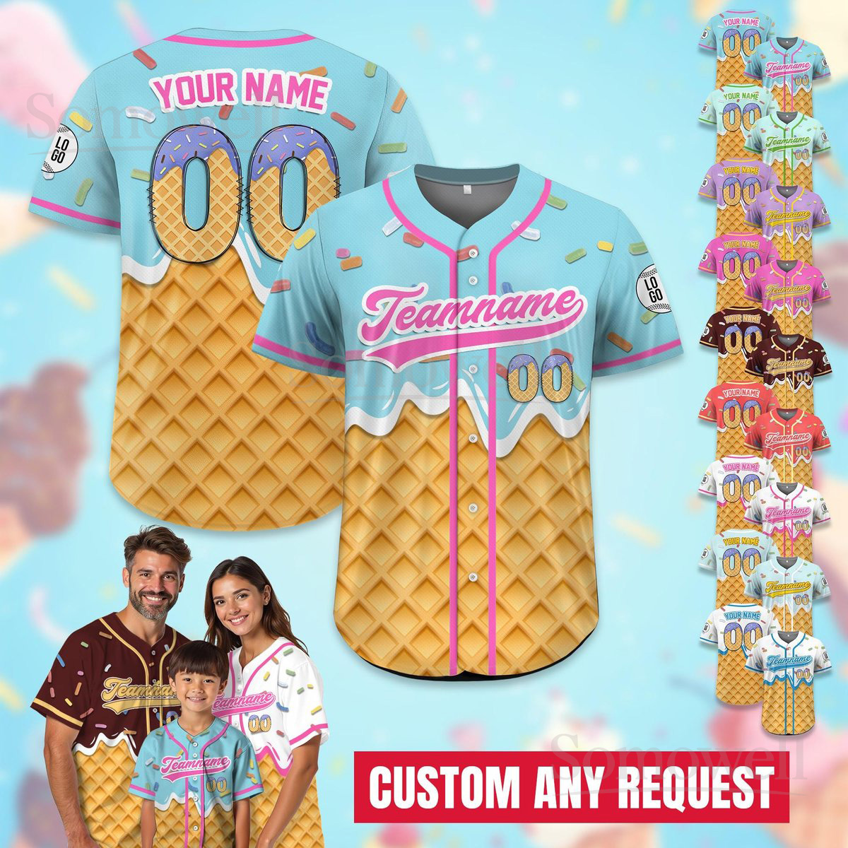 Personalized Name Number Ice Cream Drip Baseball Jersey for Men Women Youth Kid Multi Color Edition
