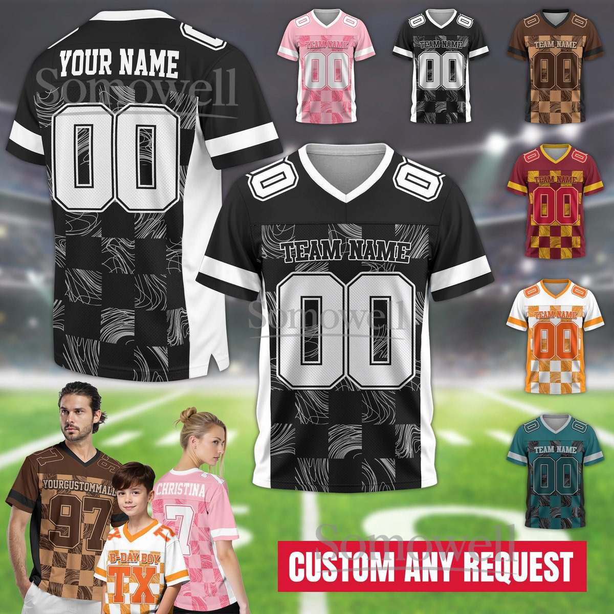 Personalized Name Number Logo Football Jersey for Men Women Kids Available in Multiple Colors