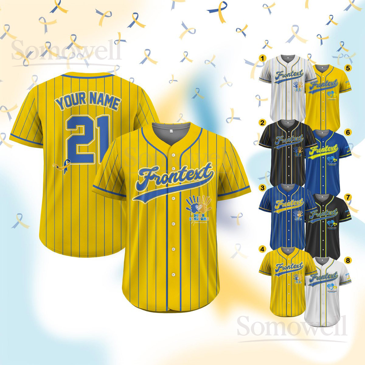 Personalized Name World Down Syndrome Awareness Baseball Jersey Support Squad T21 Jersey in Multiple Colors