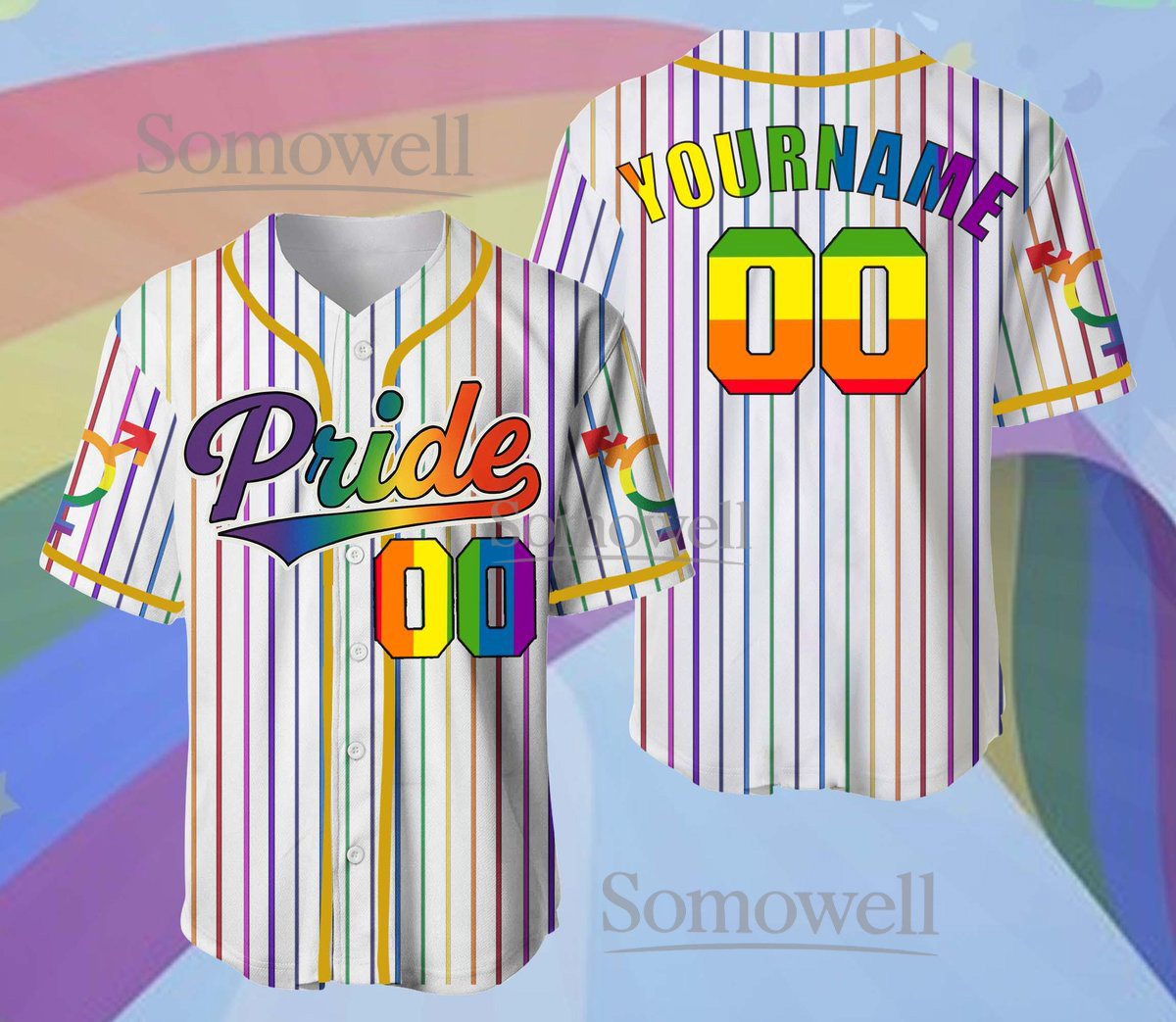 Custom Pride Baseball Jersey Rainbow Stripe Design Personalized Team Name and Number Edition