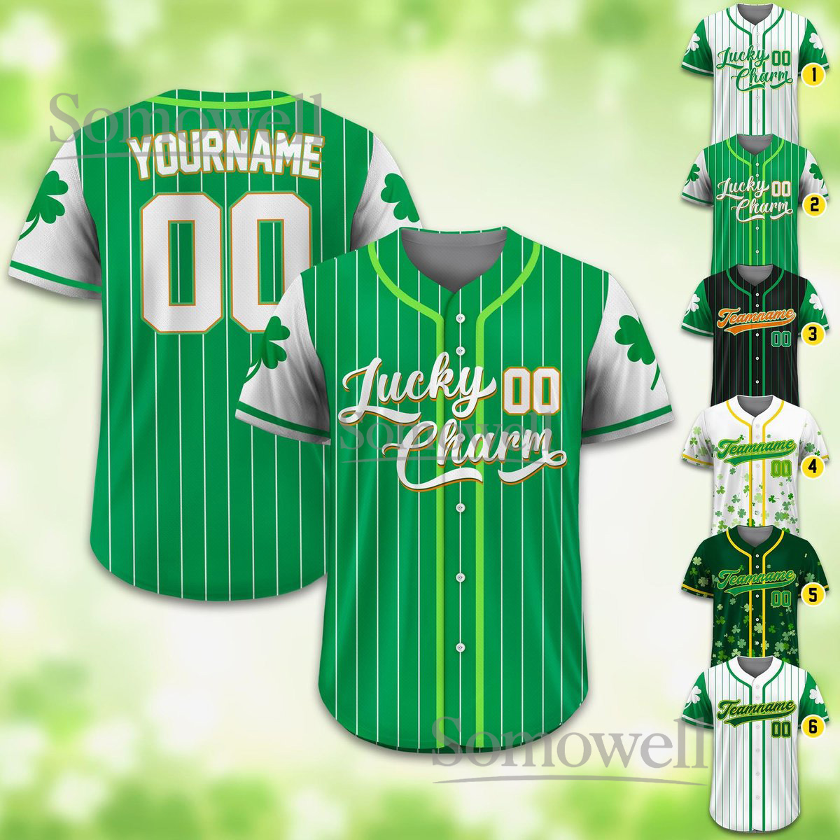 Personalized St Patrick39s Day Baseball Jersey with Lucky Charm Shamrock Available in Multiple Colors