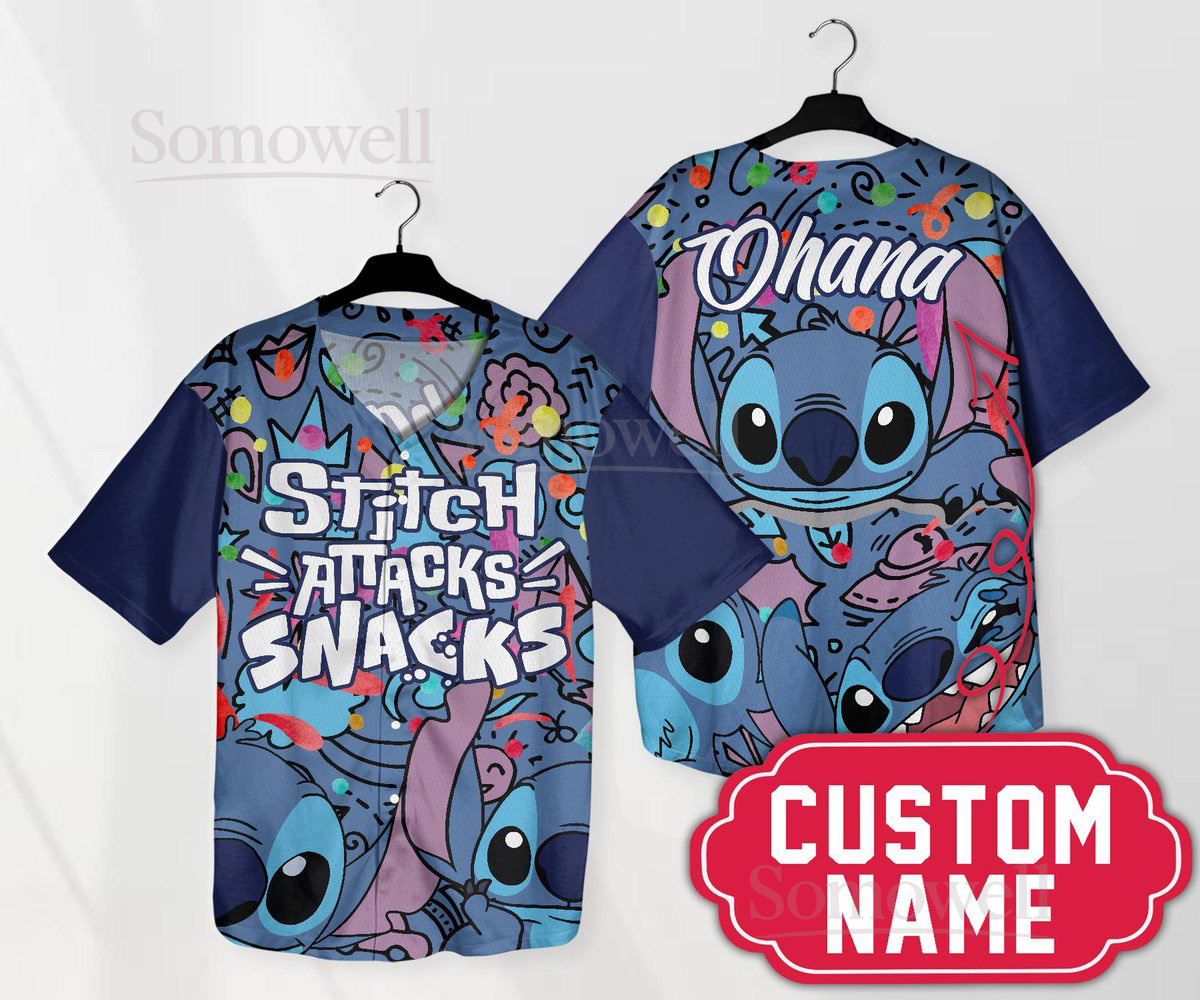 Personalized Stitch Baseball Jersey Cute Ohana Stitch Custom Name Jersey Baseball Birthday Gifts