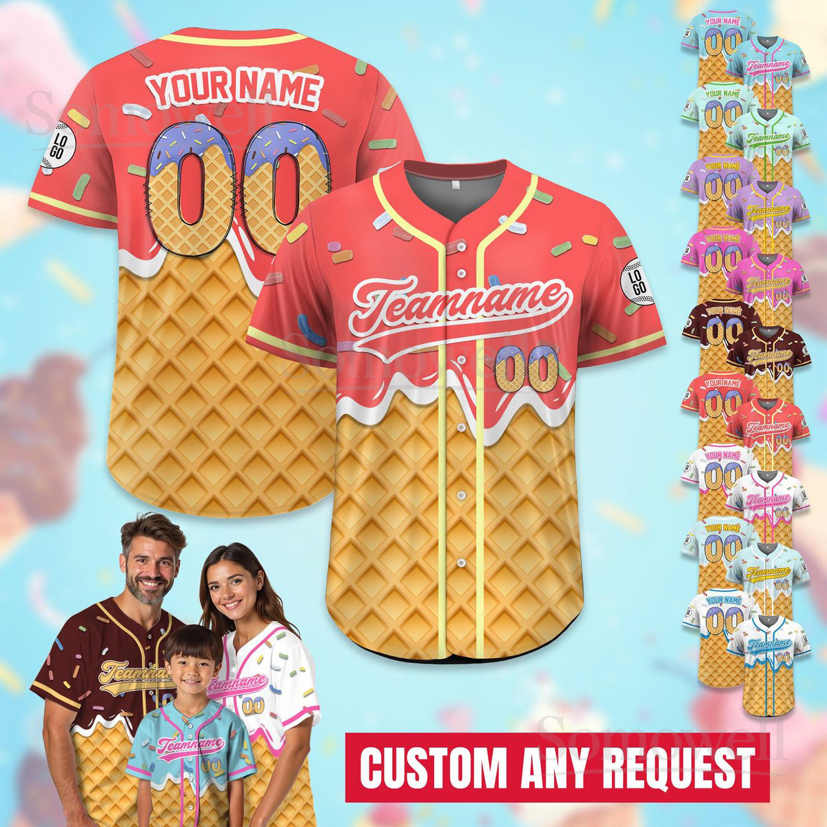 Personalized Summer Jersey Ice Cream Drip Baseball Jersey Shirt for Men Women Youth Kid