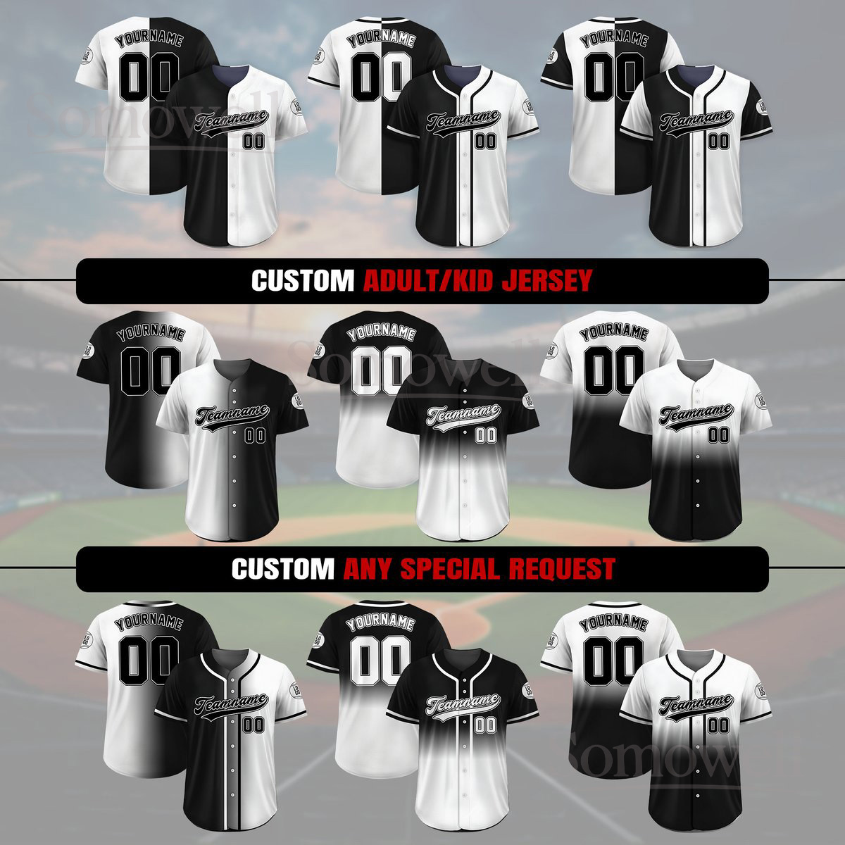 Personalized Baseball Jersey Shirt Custom Team Name Number Multi-Color Gradient Sports Shirt