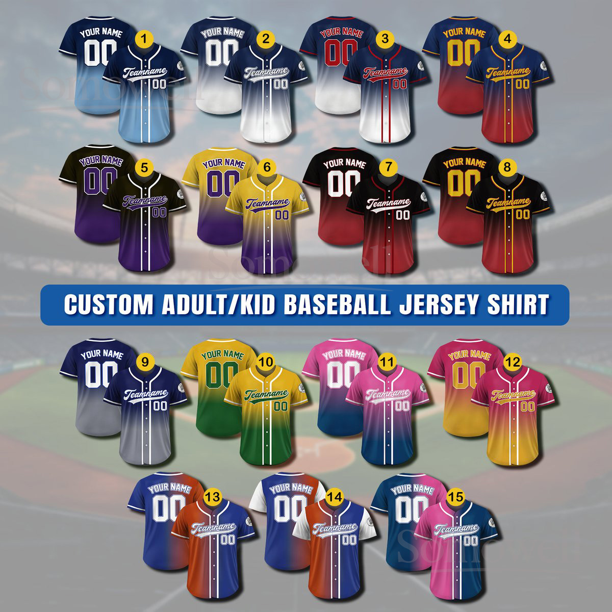 Personalized Team Name And Number Baseball Jersey Many Colors Gradient Style Sports Shirt
