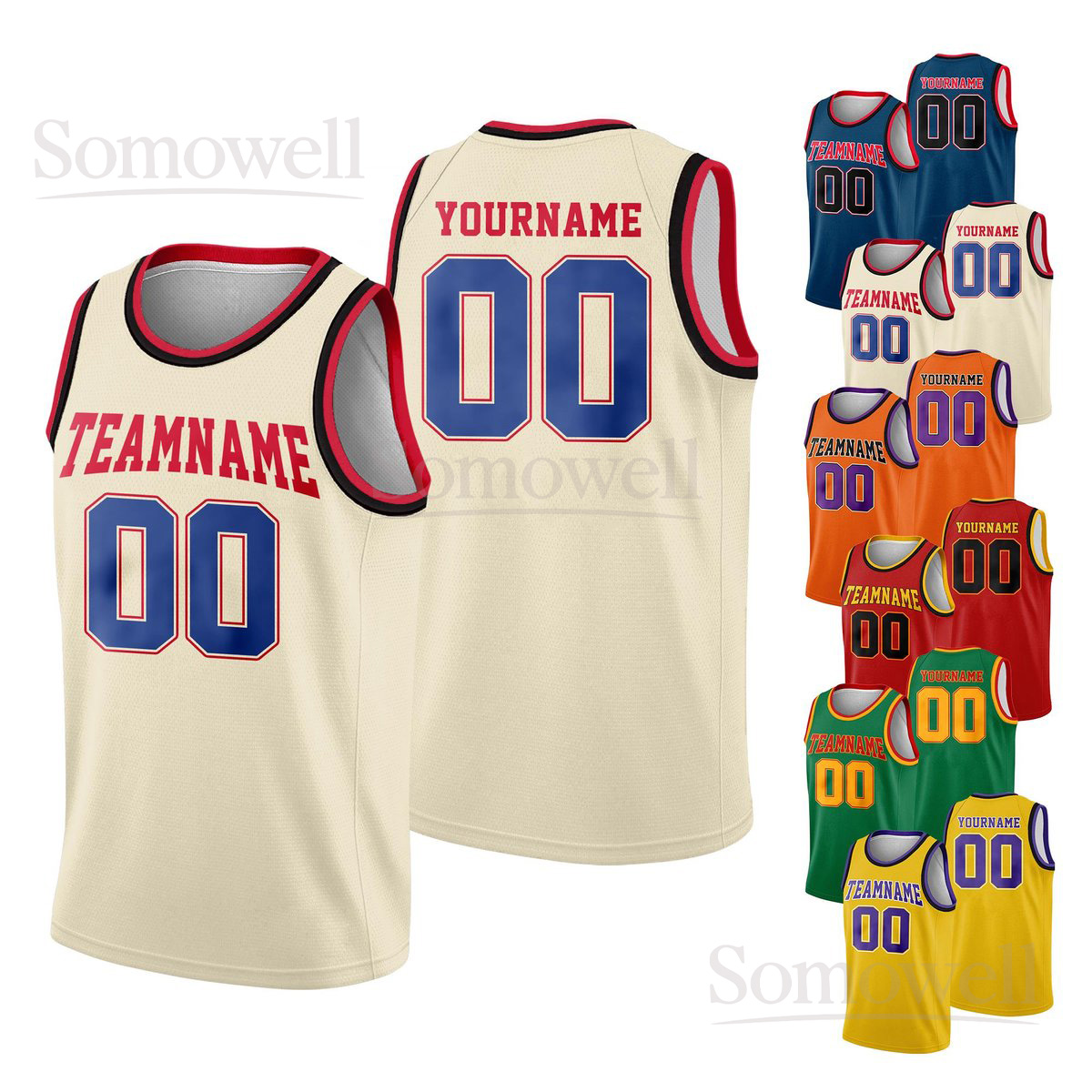 Personalized Basketball Jersey Tank Top for Adult Kid Custom Team Name Number Sleeveless Sportswear Multi Color Edition
