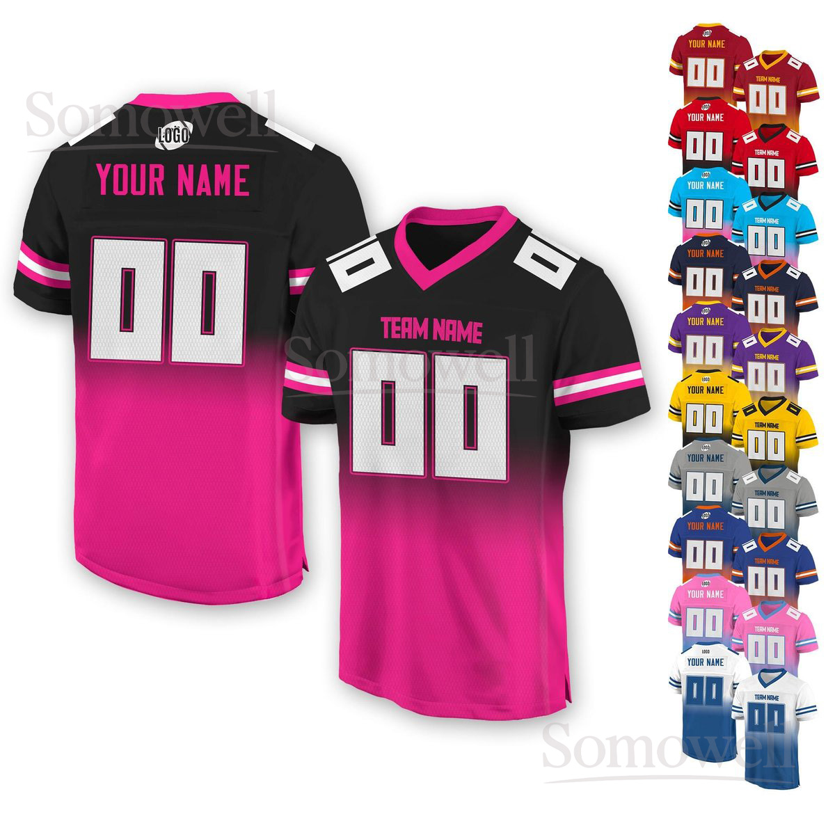 Personalized Team Name Number Football Jersey Custom For Adult Kid Youth Matching Set Multi Color Edition