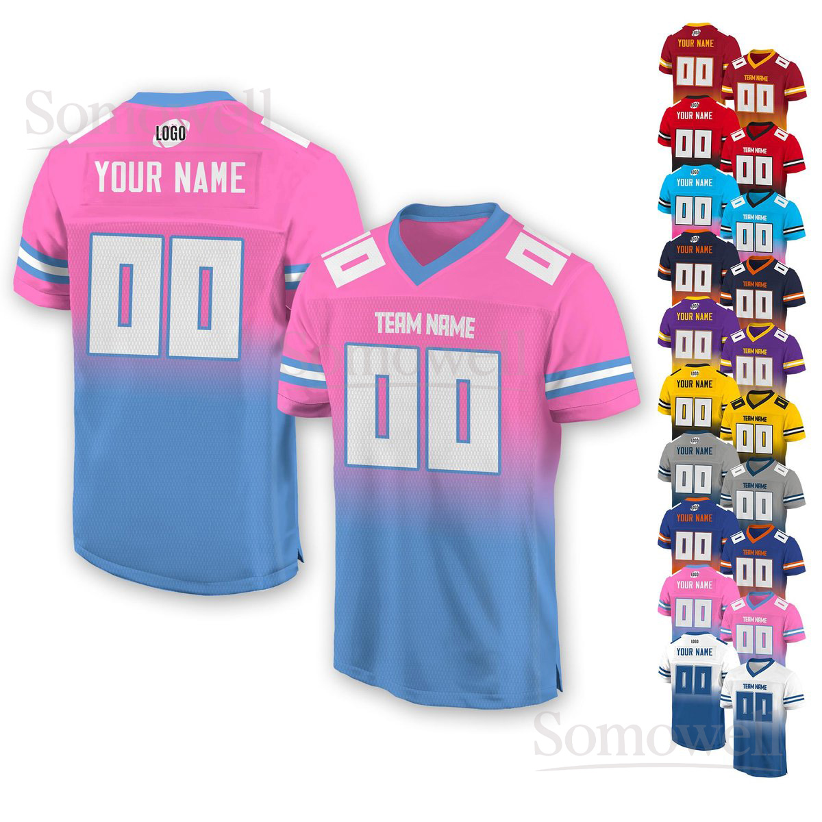 Personalized Football Jersey Custom Team Name Number Gradient Style for Adult Youth Fans and Players Multi Color Edition