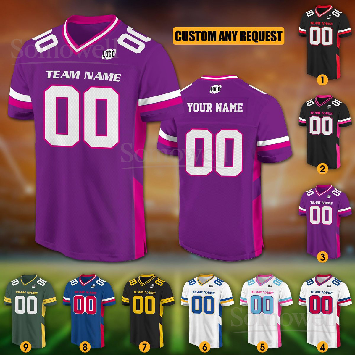 Personalized Team Name Number Football Jersey Shirt for Adult Kid Custom Game Day Outfit Sports Gift Multi Color Edition