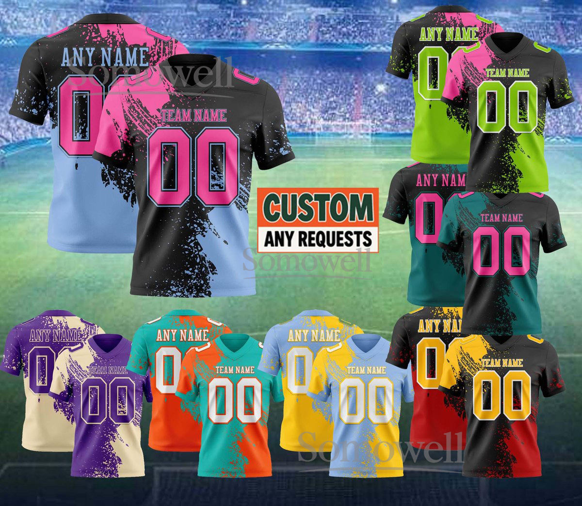 Customizable Football Jersey with Any Name & Team Number, Red & White Football Shirt