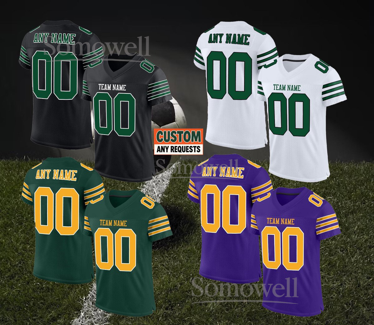 Custom Football Jersey Team Name Number Multi Color Edition For Adult Kid Personalized Gift