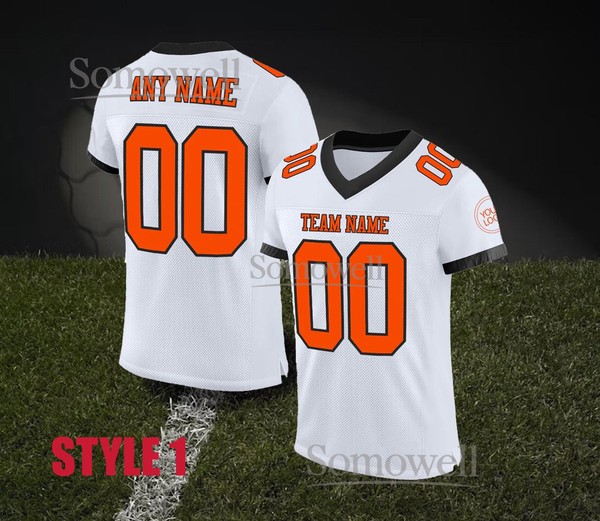 Custom Football Jersey White Orange Trim Personalized Team Name Number Adult Youth Shirt