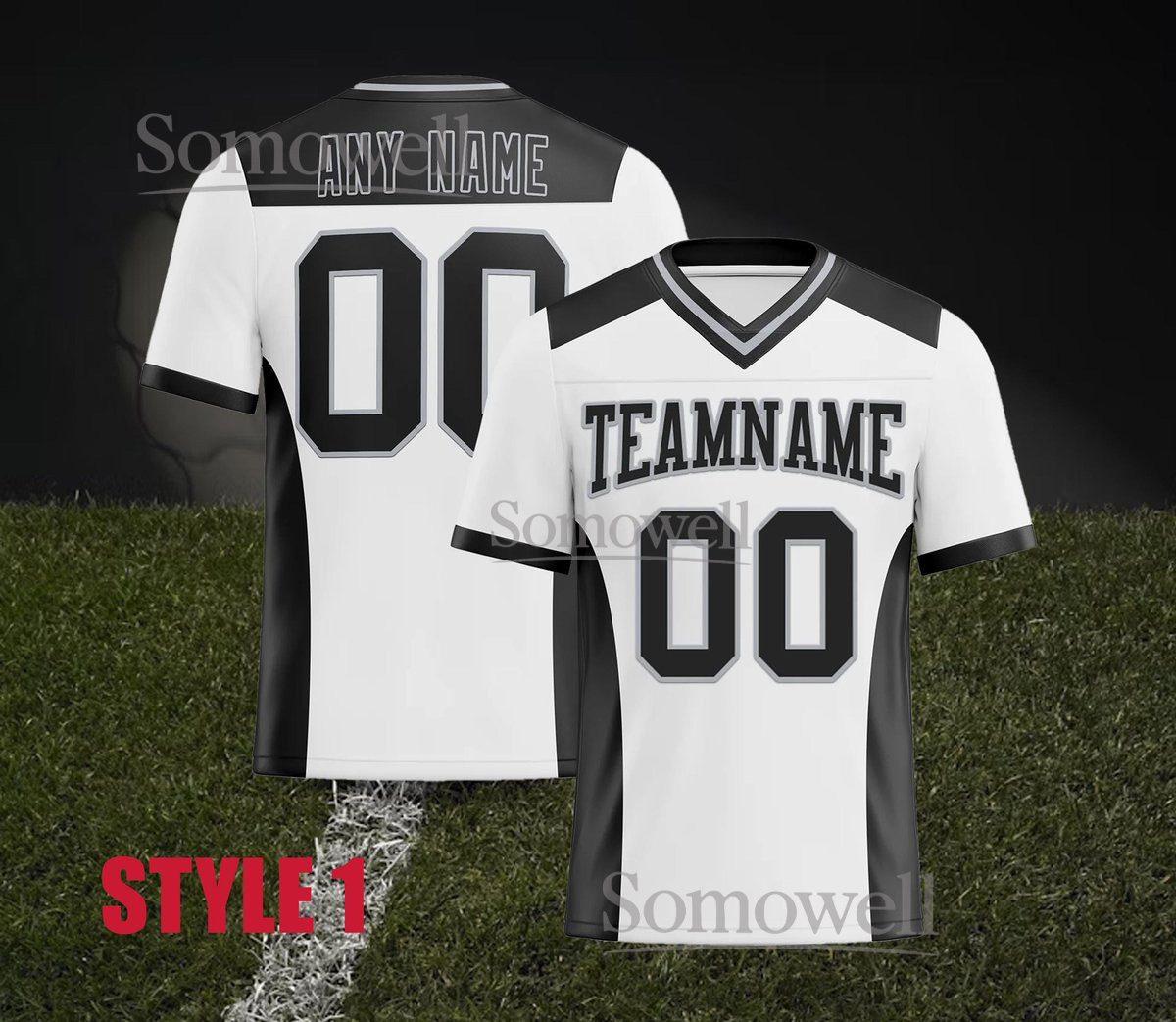 Custom Football Jersey White Black Panel Personalized Team Name Number Adult Youth Shirt