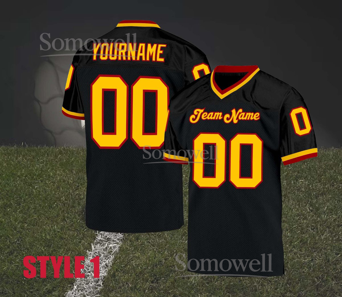 Custom Football Jersey with Personalized Team Name and Number Available in Multiple Colors