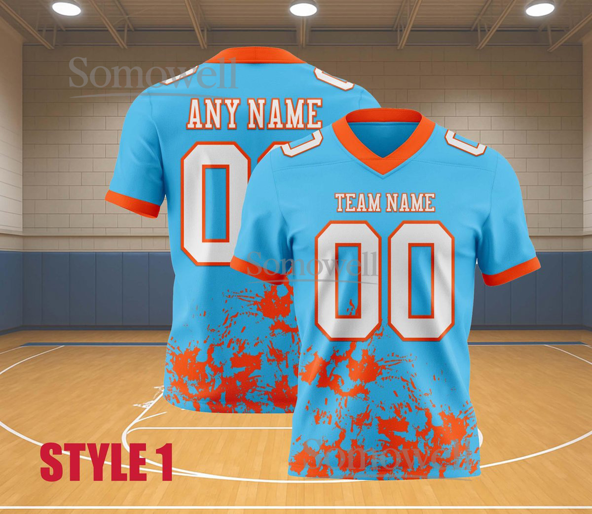 Custom Football Jersey Team Name Number Blue Orange Edition Available in Multiple Colors