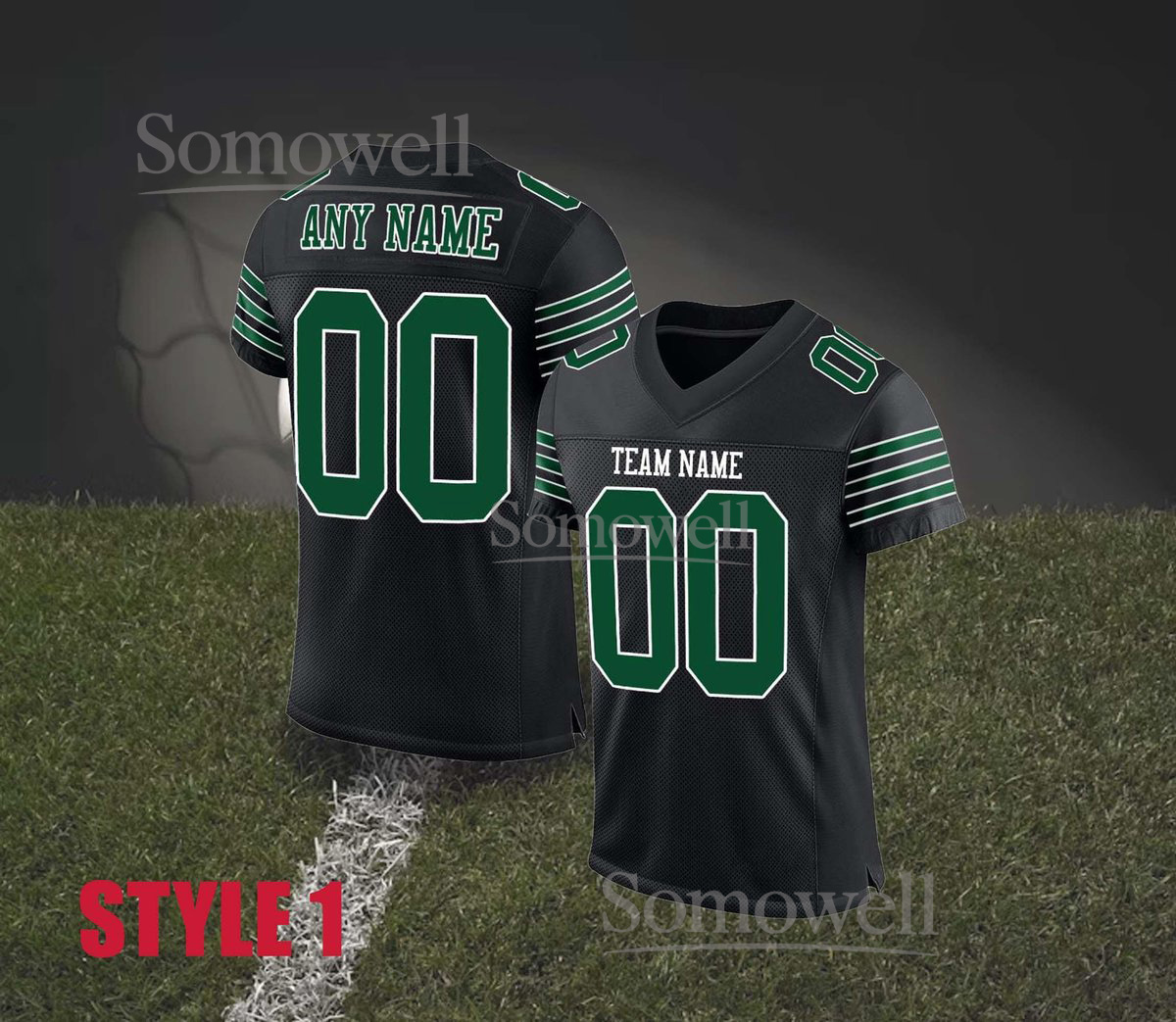 Custom Football Jersey Team Name Number Green Black Classic Edition For Adult Kid