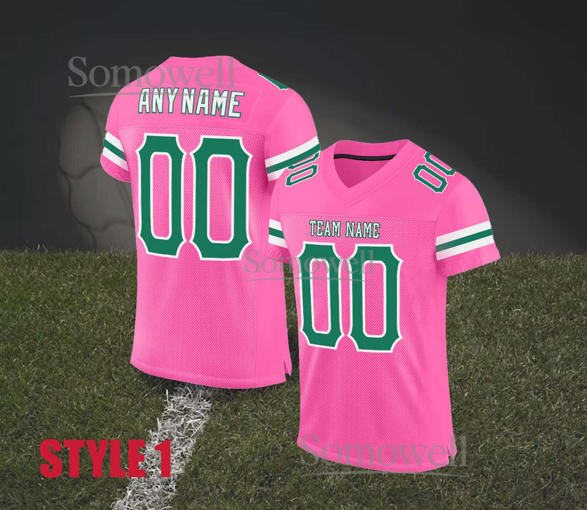 Custom Football Jersey Team Name Number Pink Green Edition For Adult Kid Personalized Gift