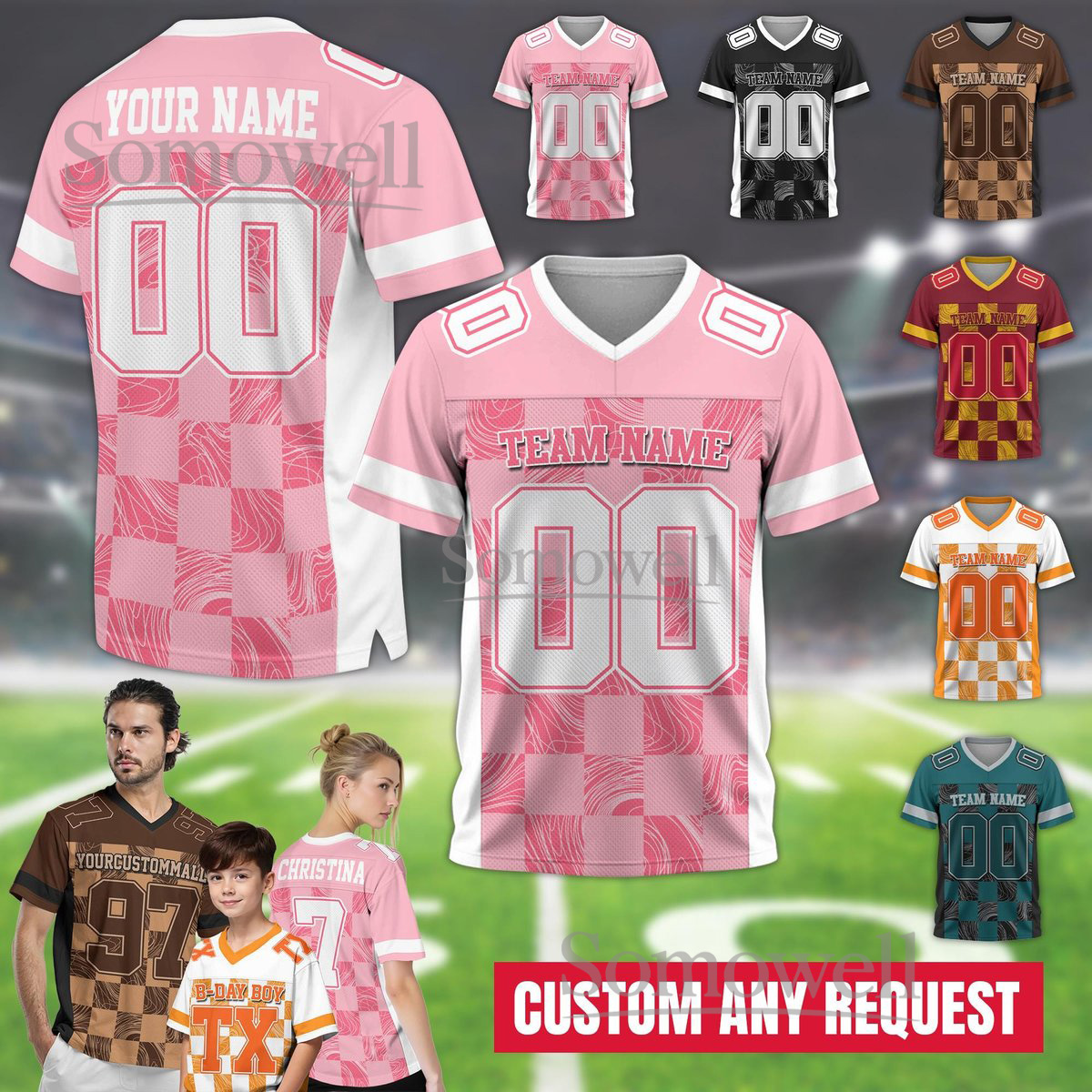 Personalized Team Name Number Football Jersey Shirt for Adult and Kid in Multiple Colors