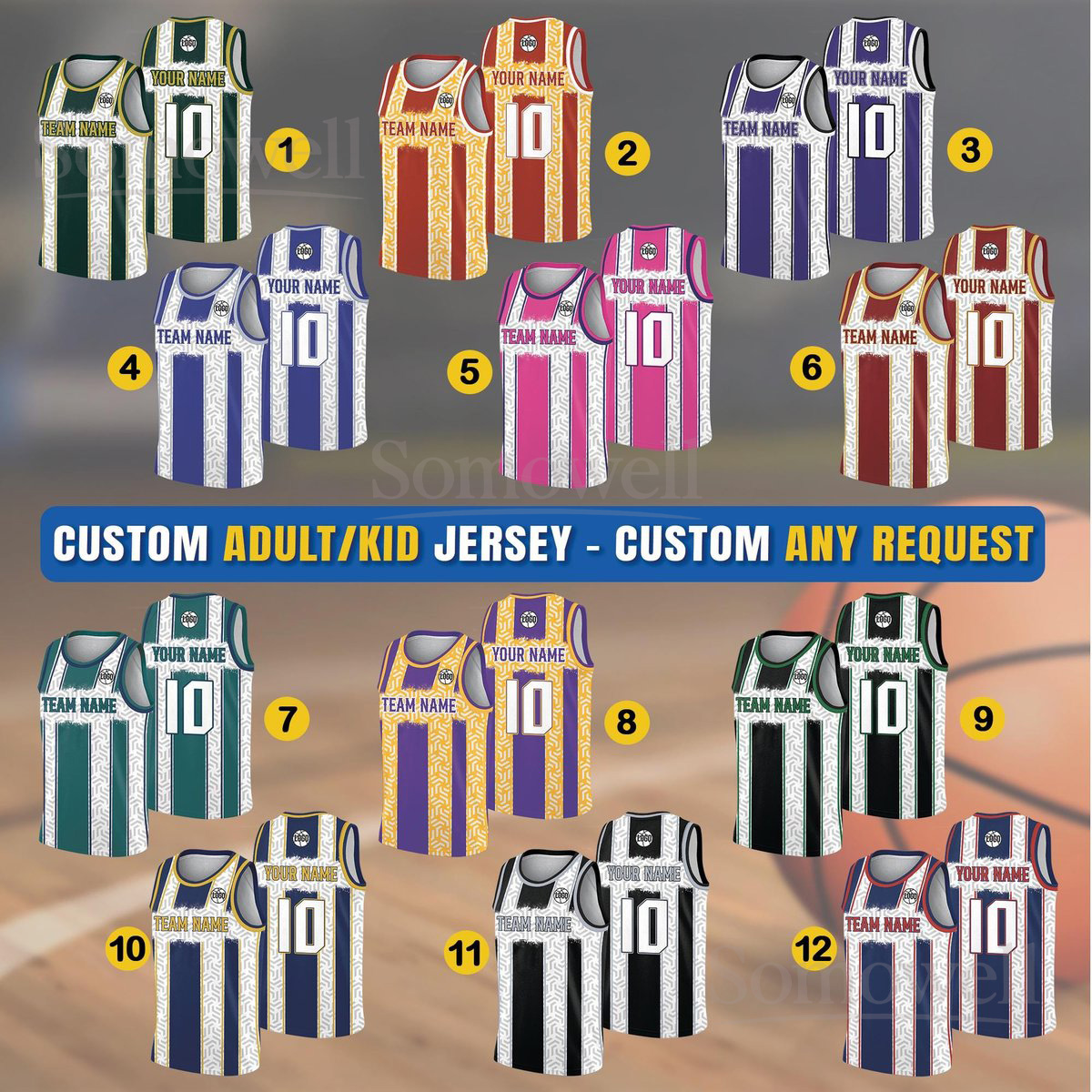 Personalized Basketball Jersey Custom Team Name Number and Logo for Adult and Kid Multi Color Edition