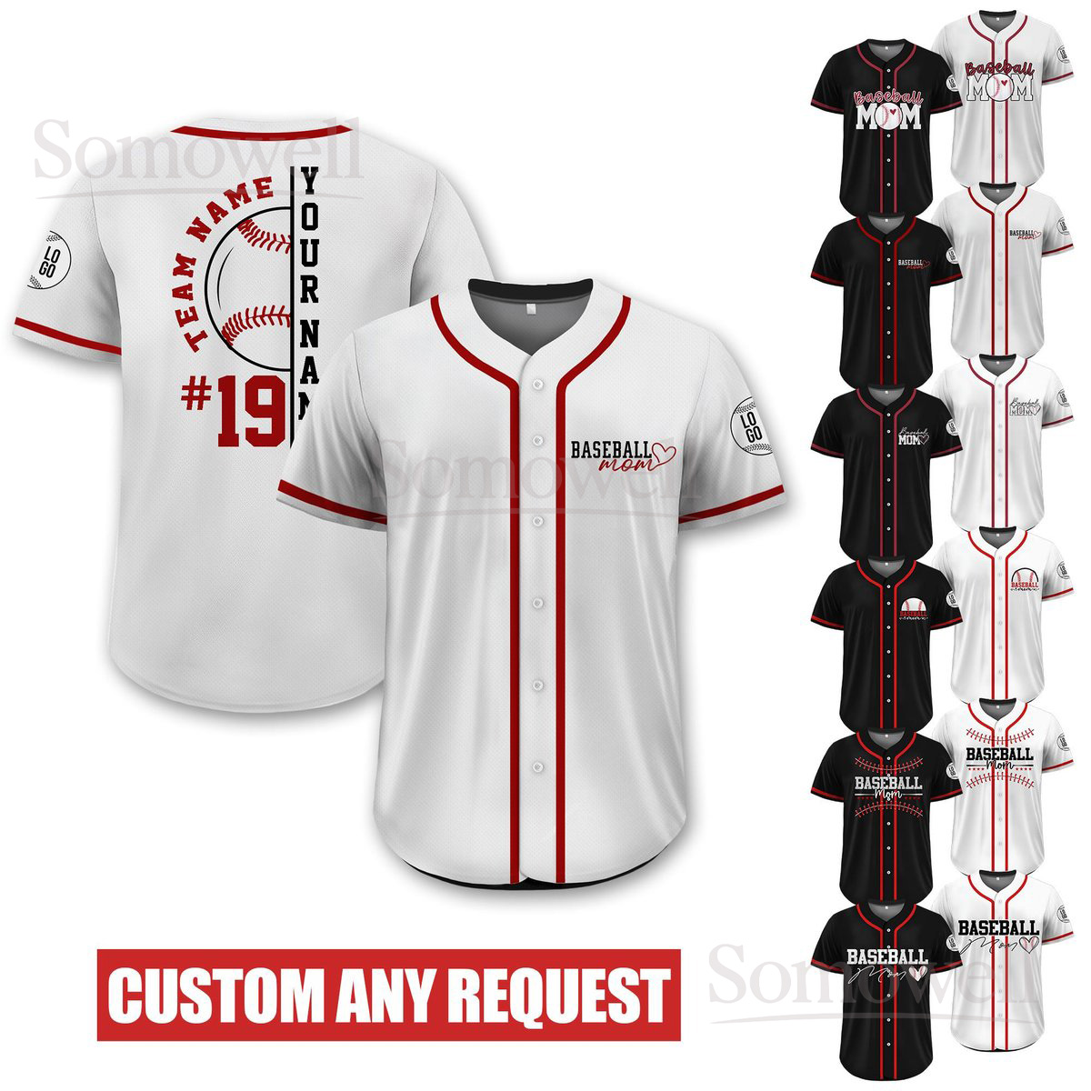 Personalized Baseball Mom Jersey Custom Team Name Number and Heart Design Multi Color Edition