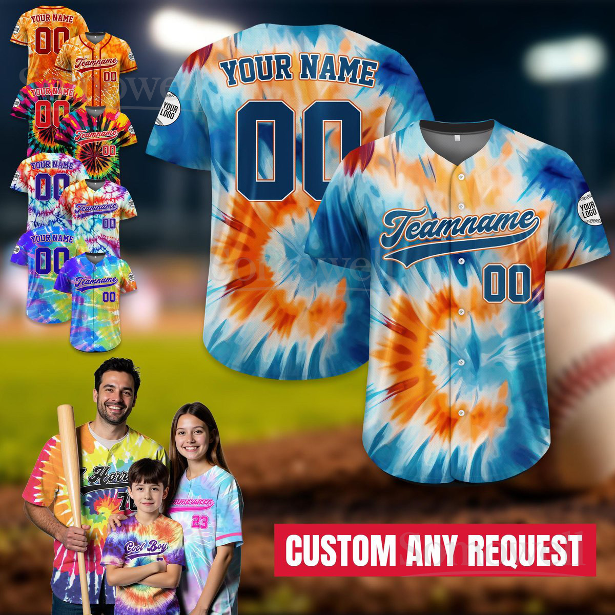 Personalized Tie Dye Baseball Jersey Custom Name and Number Edition Color Splash Design for Adults and Kids