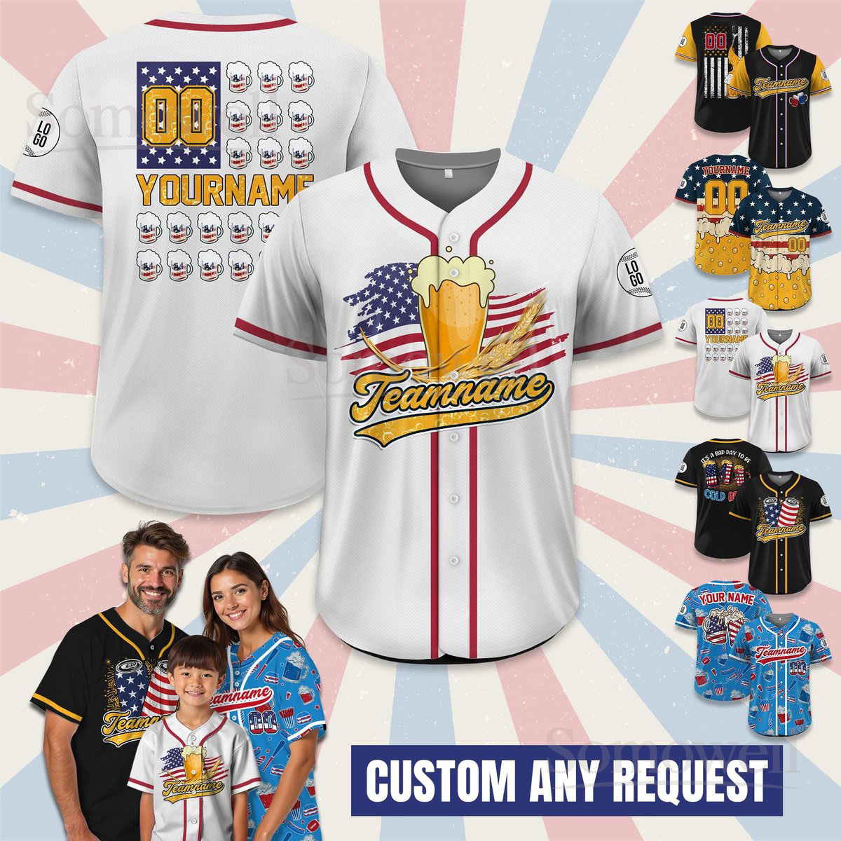 Personalized USA Beer Baseball Jersey Many Colors for Baseball Fans Custom Name Number Team Gift