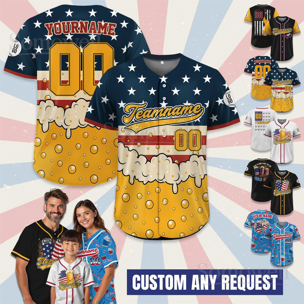 Personalized USA Beer Baseball Jersey Many Colors with Name Number Custom Patriotic Gift for Fans