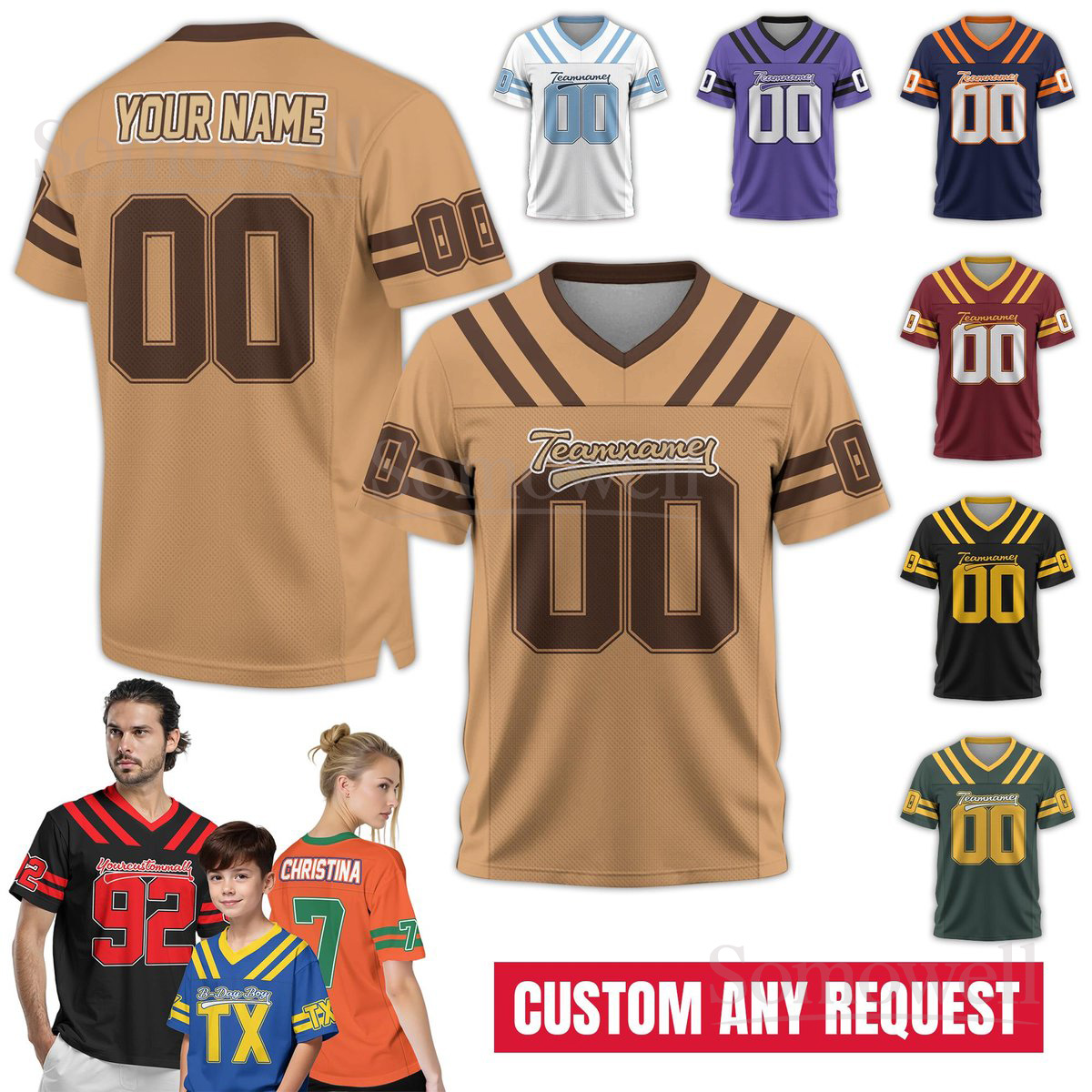 Personalized V-Neck Football Jersey for Adults and Kids Custom Team Name and Number