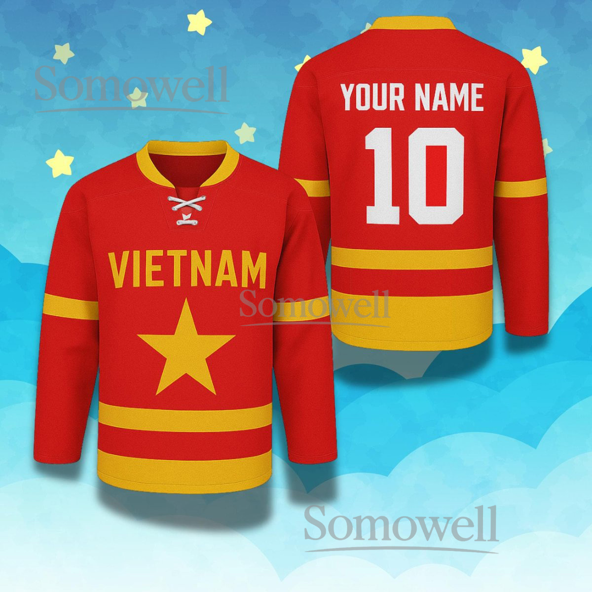 Personalized Vietnam Hockey Jersey Shirt Custom Name National Pride Gift