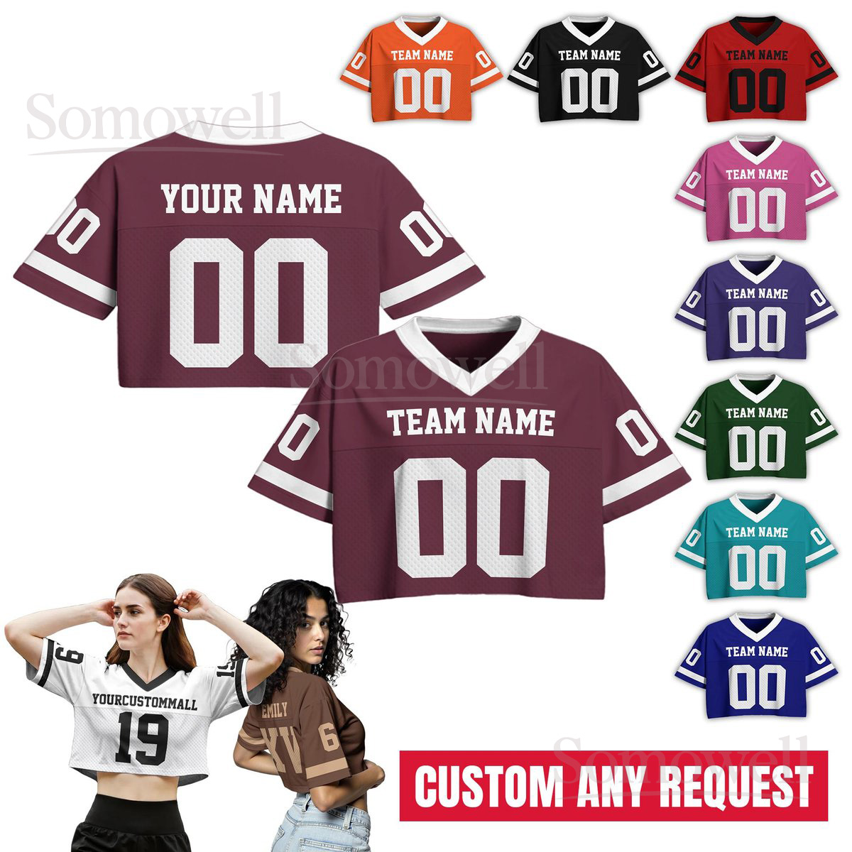 Personalized Women’s Jersey Crop Top Custom Name Number Short Sleeve Sportswear Gift Multi Color Edition