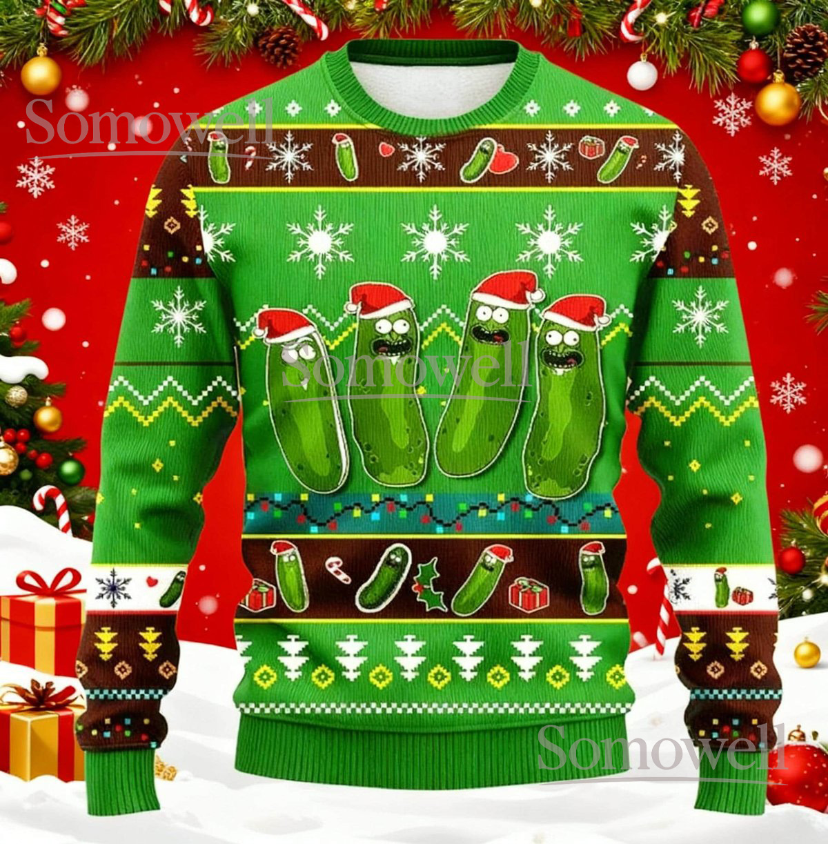 Pickle Rick Ugly Christmas Sweater Funny Cartoon Parody Holiday Gift