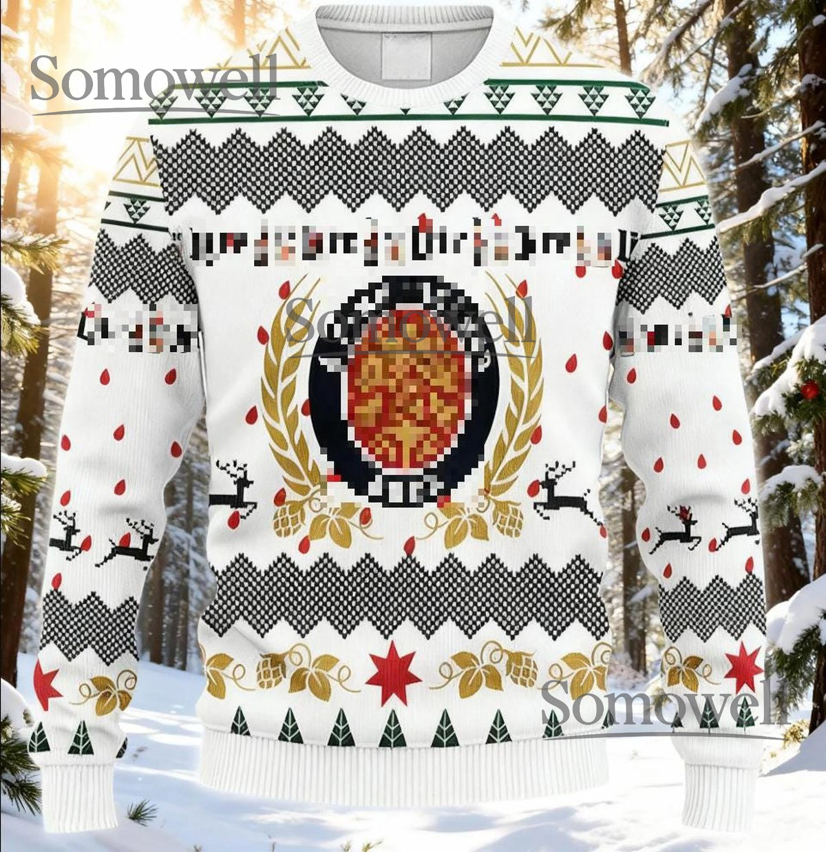 Classic White Fine Logo Pattern Christmas Ugly Sweater Holiday Knit Gift