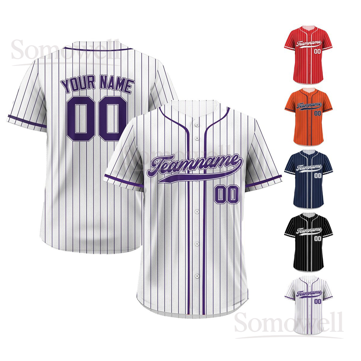 Pinstripe Custom Baseball Jersey with Teamname Name Number Logo Classic Striped Teamwear Multi Color Edition