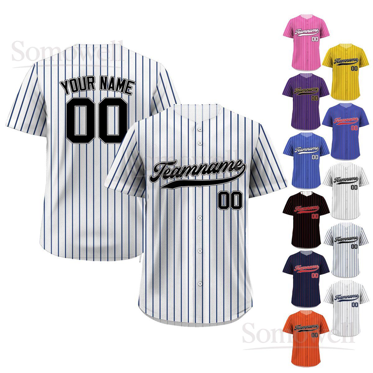 Personalized Pinstripe Baseball Jersey Custom Team Name and Number Custom Baseball Shirt for Men Women and Youth