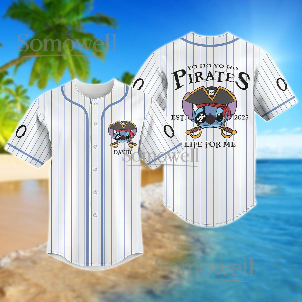 Pirate Stitch Custom Baseball Jersey Shirt Personalized Disney Gift