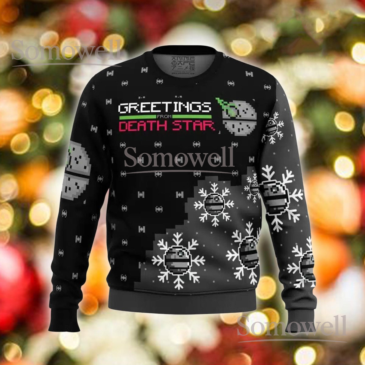Death Star Pixel Ugly Christmas Sweater Funny Sci Fi Space Holiday Gift