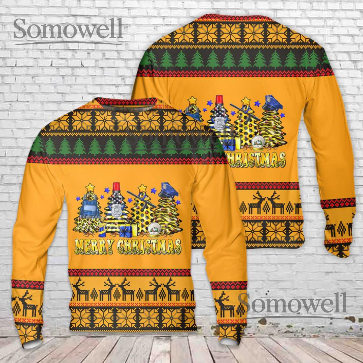 Police Christmas Sweater Badge Donut Fair Isle Holiday Design