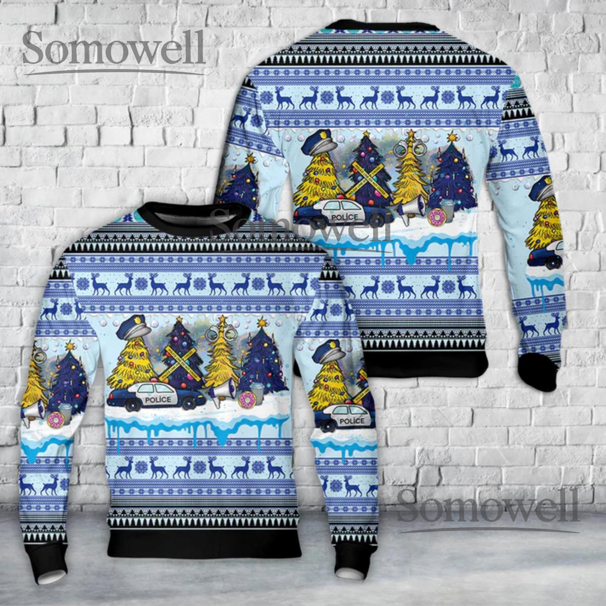 Police Patrol Car Christmas Sweater Funny Holiday Fair Isle Design