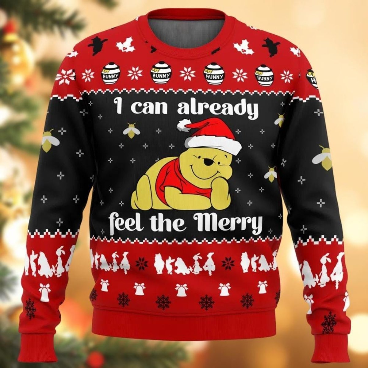 Pooh Feel The Merry Black Red Ugly Christmas Sweater Funny Holiday Pullover Gift