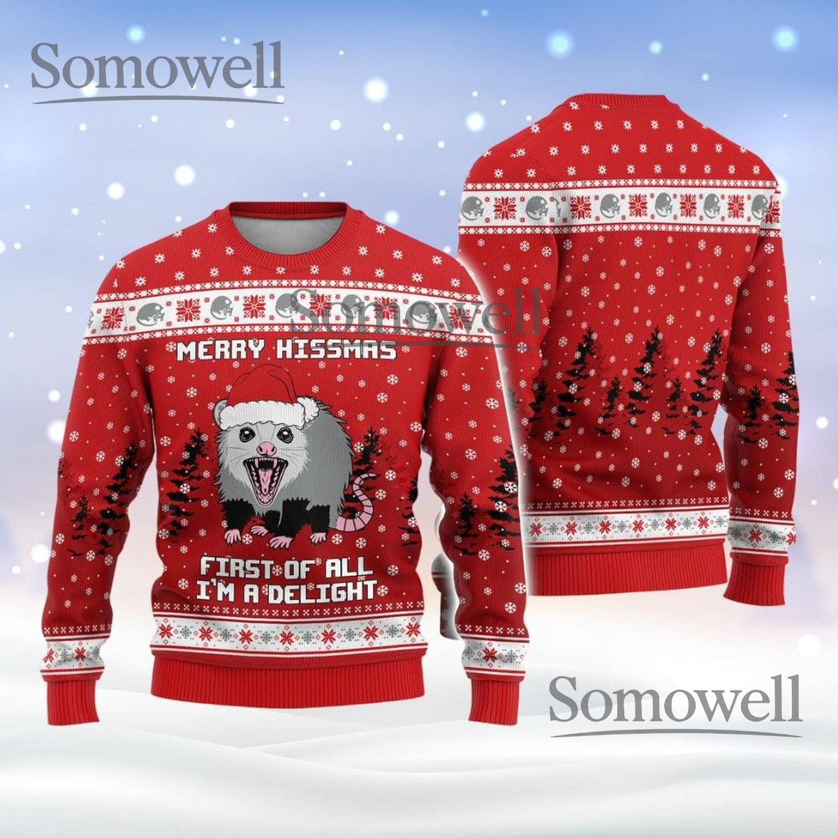 Merry Hissmas Red Christmas Ugly Sweater Funny Possum Holiday Knit Jumper