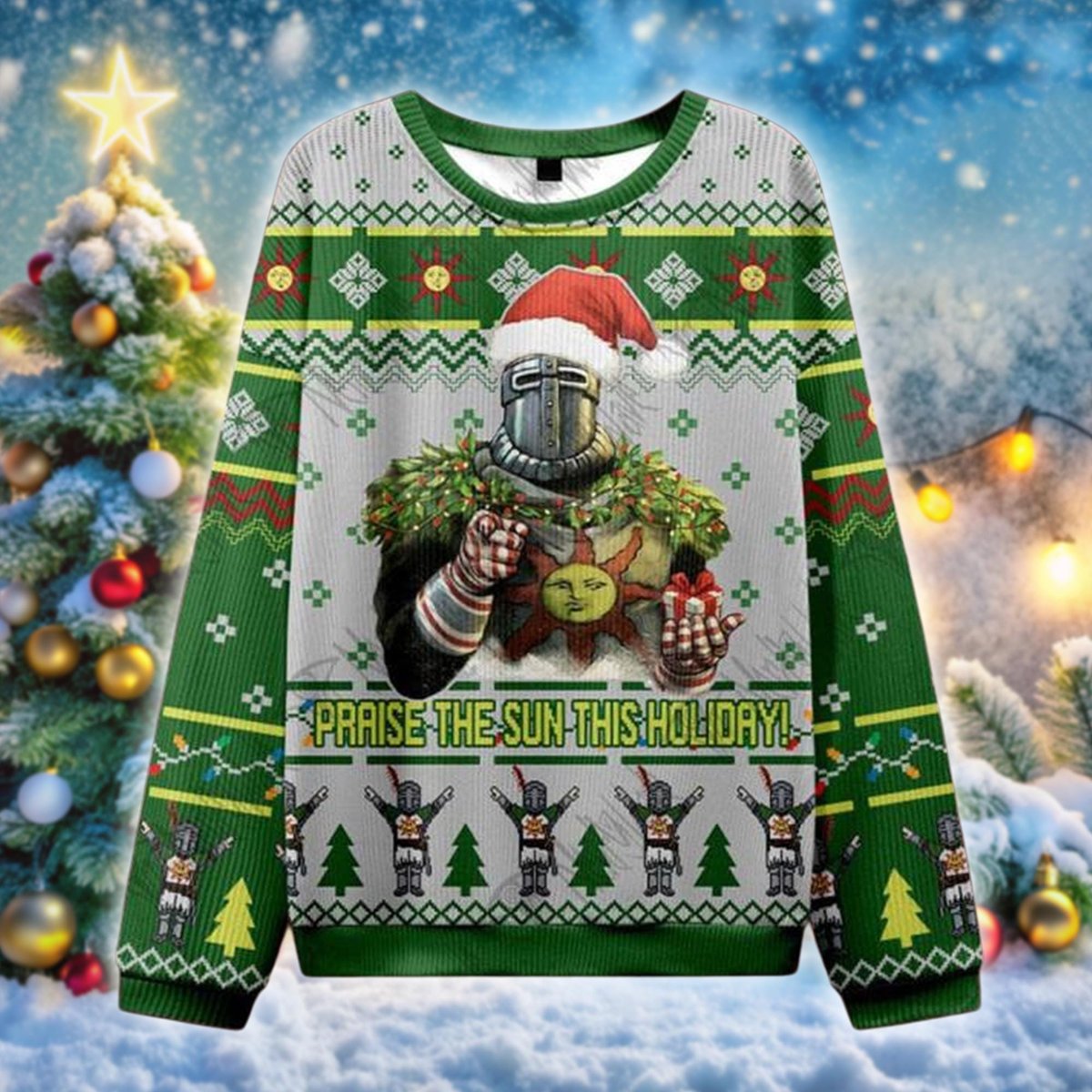 Praise The Sun Ugly Sweater Gamer Knight Meme Funny Holiday Gift