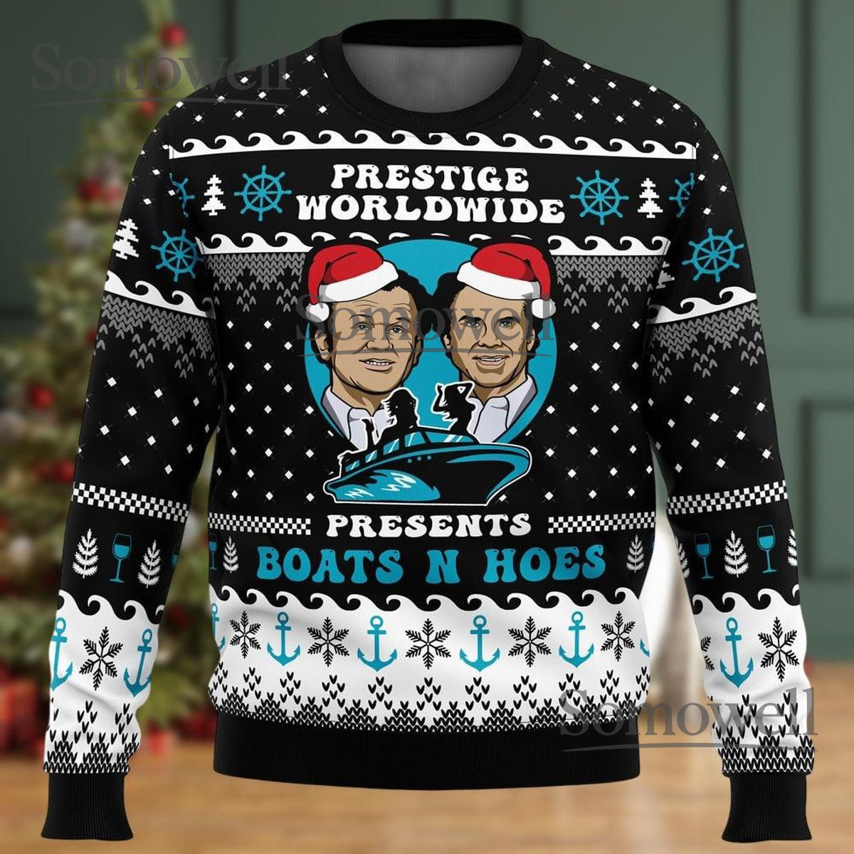 Prestige Worldwide Step Brothers Black Ugly Christmas Sweater Funny Holiday Knit Gift