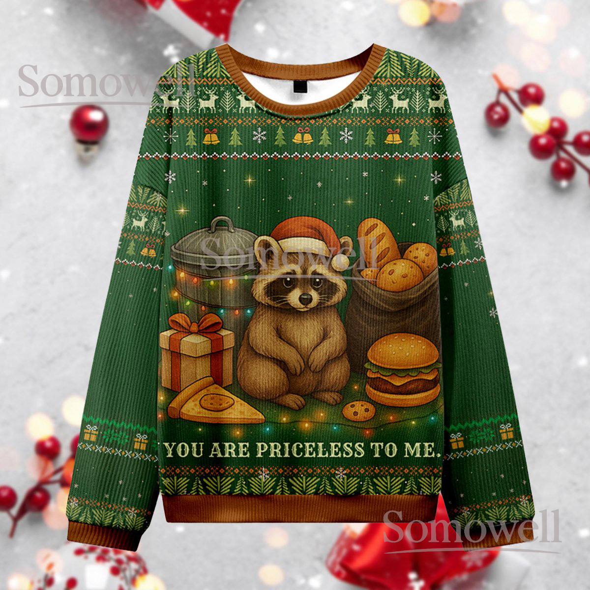You Are Priceless To Me Raccoon Ugly Christmas Sweater Cute Animal Lover Holiday Knit Jumper