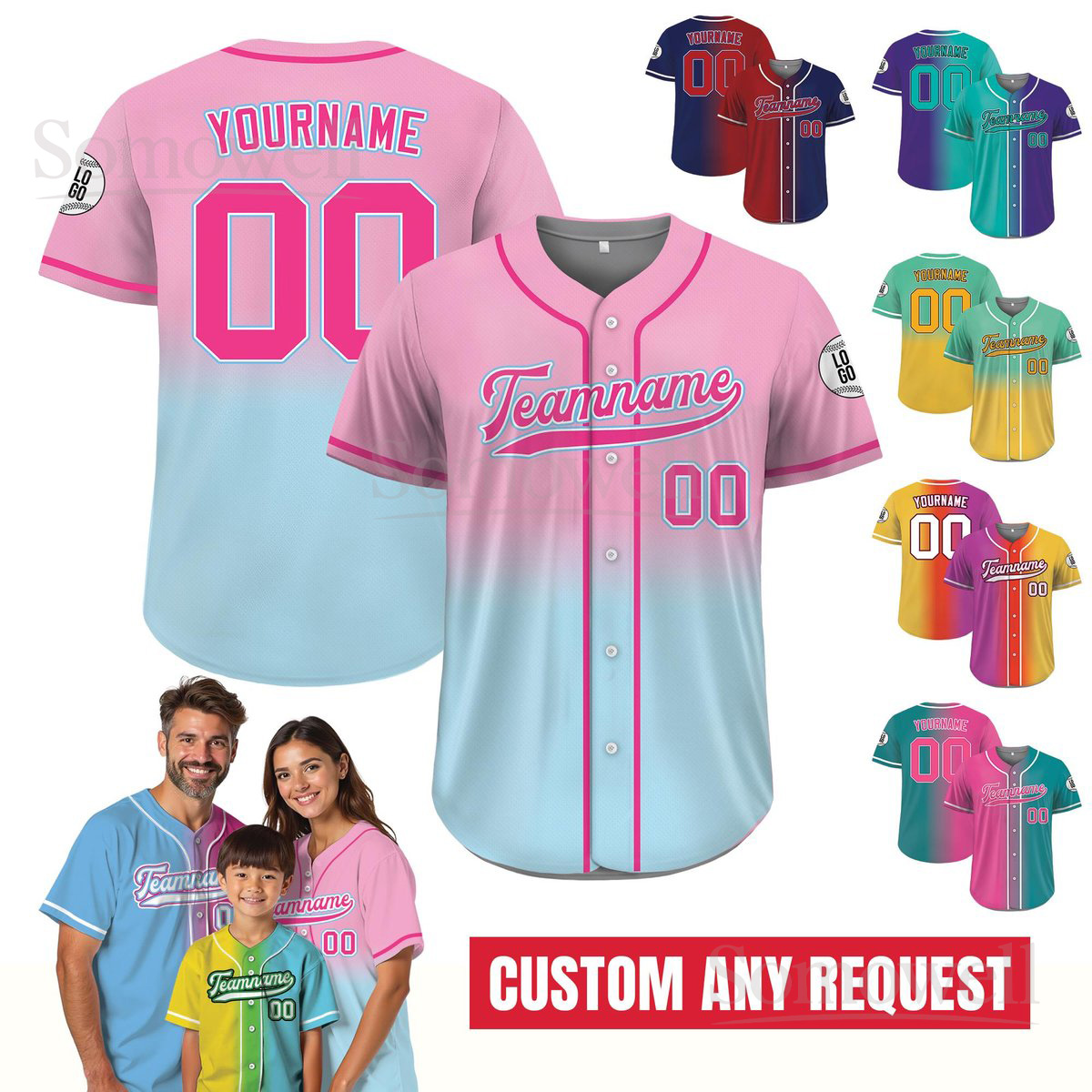 Printed Gradient Baseball Jersey Custom Name Edition Two Tone Design for Adult and Youth Teams