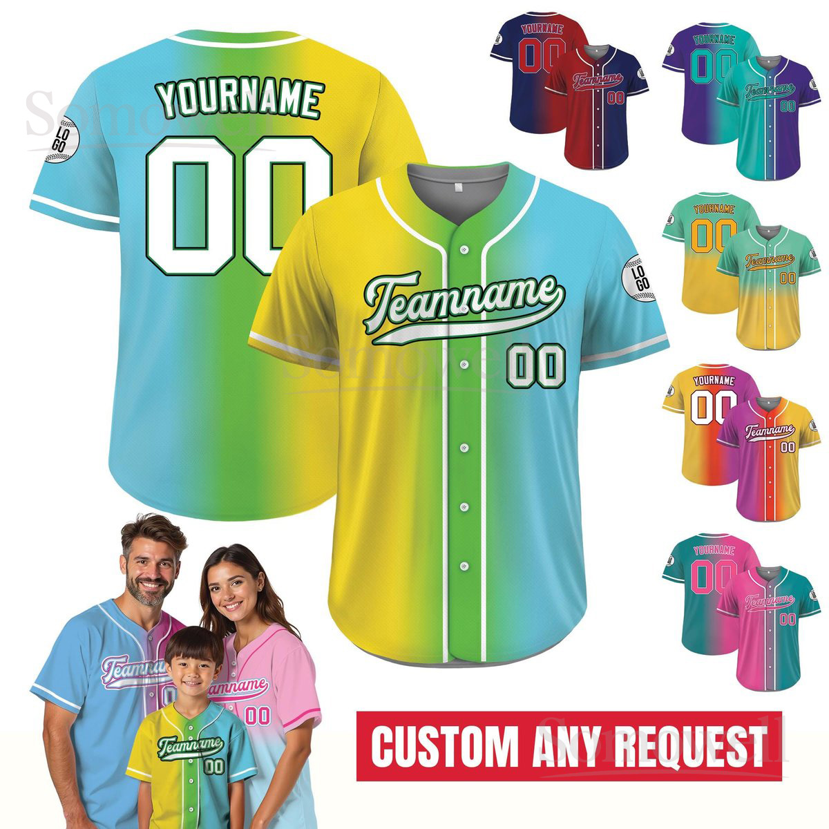 Custom Gradient Baseball Jersey with Team Name Number for Men Women Youth Multi Color Edition