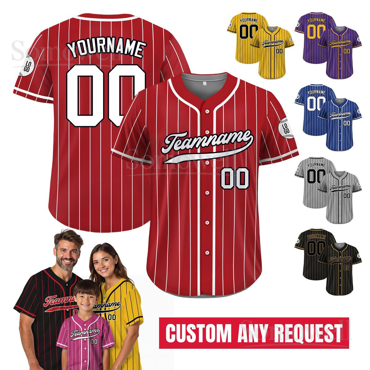 Printed Red White Custom Baseball Jersey with Teamname Name Number Personalized Striped Design Multi Color Edition
