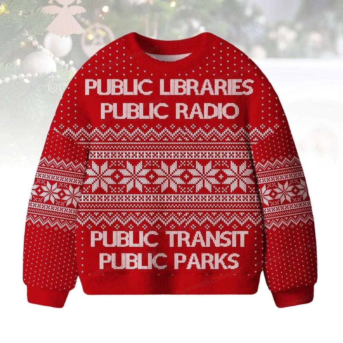 Public Libraries Radio Transit Parks Ugly Christmas Sweater Funny Social Statement Holiday Gift